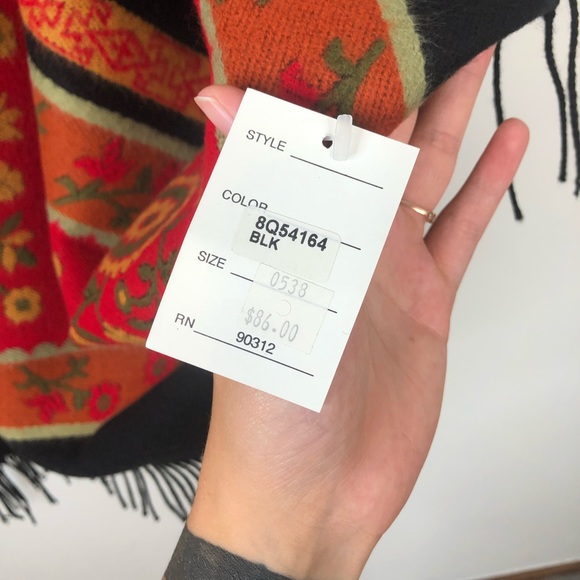 Parsley & Sage black shawl cape scarf fringe floral color block bohemian autumn - Picture 8 of 8